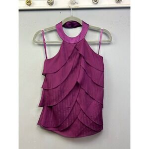BCBGeneration Halter Top Women XS Purple Metallic Stripe Tiered Layered Petal